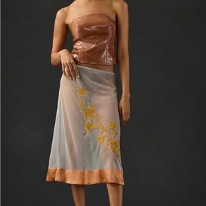 Anthropologie Embroidered Sheer Midi Skirt Size medium